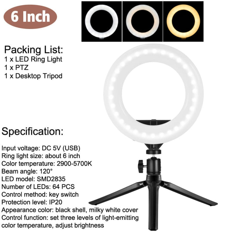 10-inch ring light stand big adjustable 3200-5500k led 