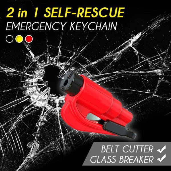 2 in 1 self-rescue emergency keychain - red - car 