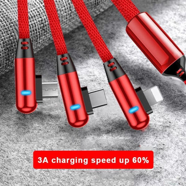 1.2m 90 Degree Elbow Smart Light 3 in 1 USB Data Fast Charger Cable for iOS Android type-c Aluminum Alloy Nylon Braided - ELECTRONICS-HEAVEN