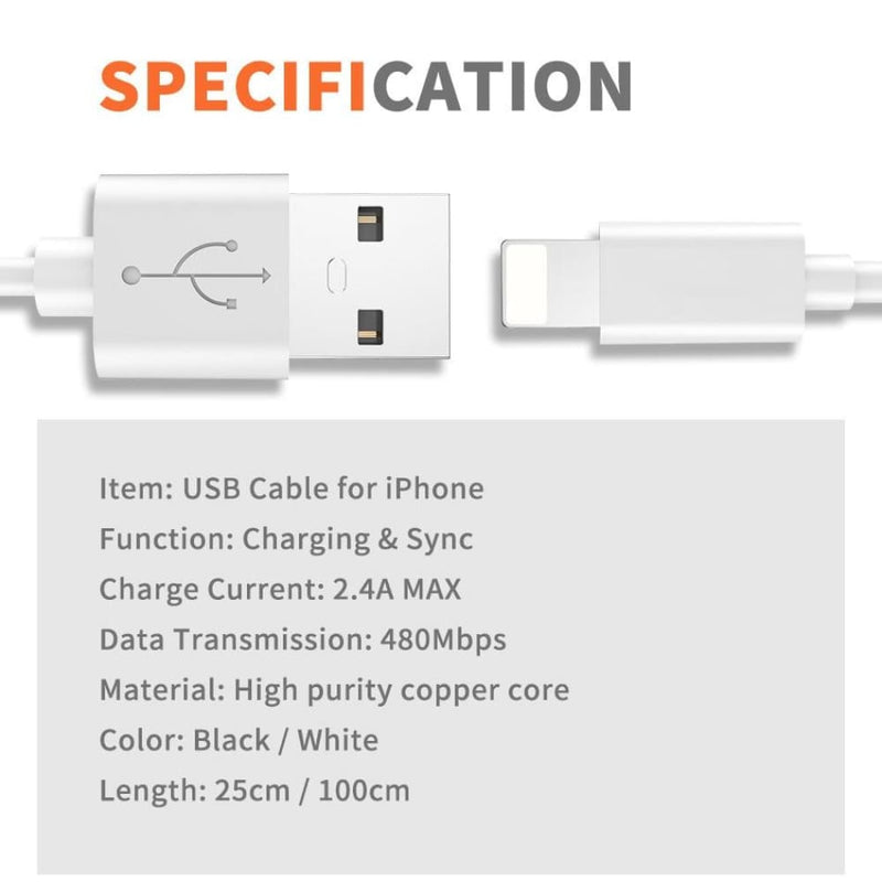 3 Pack Mobile Phone USB Cables for iPhone 2.4A Fast Charge For iPhone X XS 8 7 6 - ELECTRONICS-HEAVEN