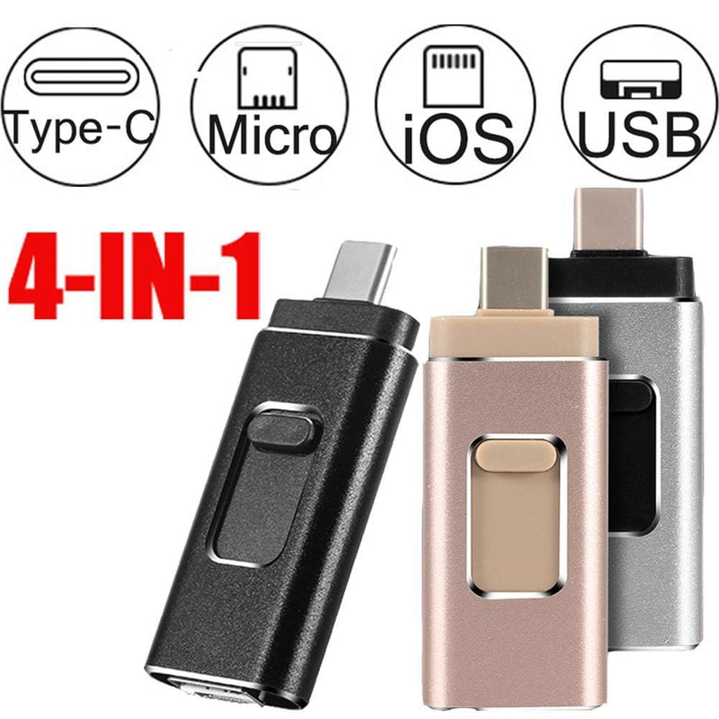 4 in 1 Flash Memory Stick for iPhone/Android, Computer, Type C, USB. "Never Run Out Of Memory Again!" - ELECTRONICS-HEAVEN