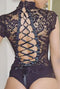 Ahyoka - ribbon lace back bodysuit - s / black - lingerie