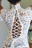 Ahyoka - ribbon lace back bodysuit - s / white - lingerie