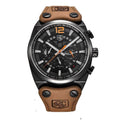 Aircraft Military Chronograph Leather Watch - Black