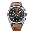 Aircraft Military Chronograph Leather Watch - Silver