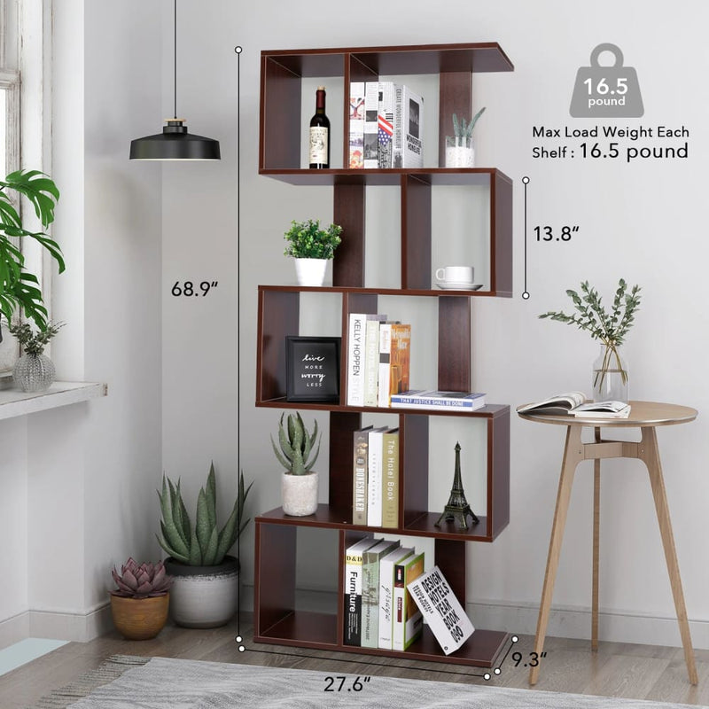 Amzdal bookshelf 5-tier s shaped modern geometric 