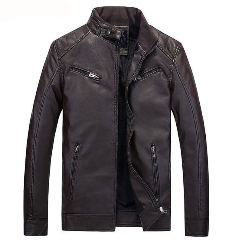 Biker velvet motorcycle men’s leather jacket - coffee / 
