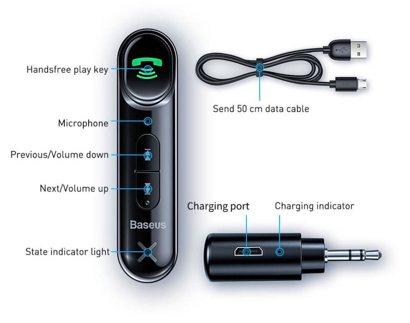 Bluetooth 5.0 Adapter Wireless 3.5mm Audio Receiver for Handsfree Car Kit Speaker Headphone Handsfree Car Kit Speaker Headphone ELECTRONICS-HEAVEN 