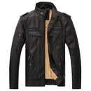 Businessmen casual fleece thick men’s leather jacket - brown