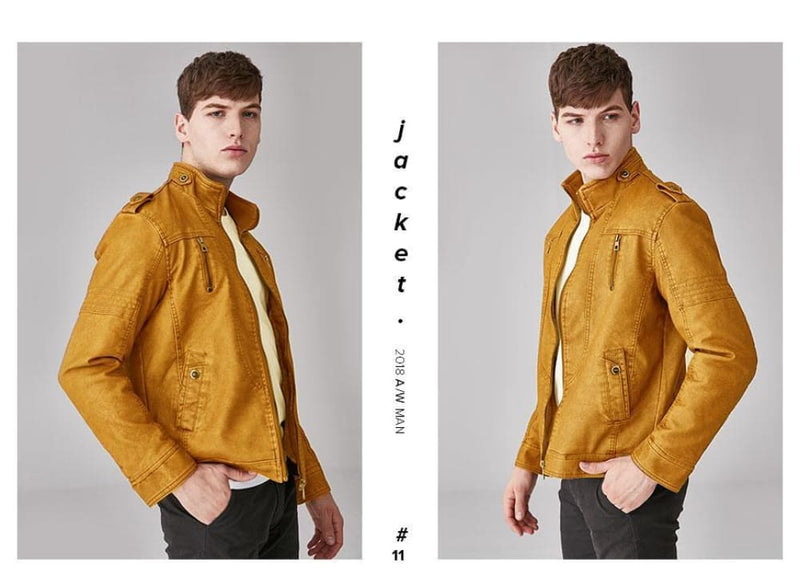 Businessmen casual fleece thick men’s leather jacket