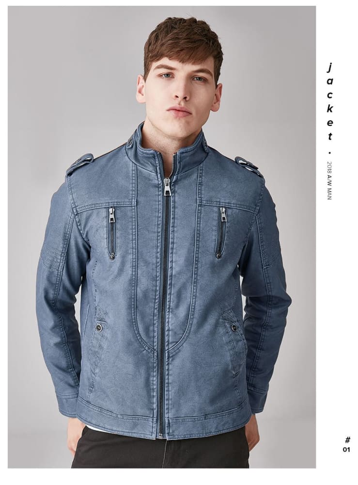 Businessmen casual fleece thick men’s leather jacket