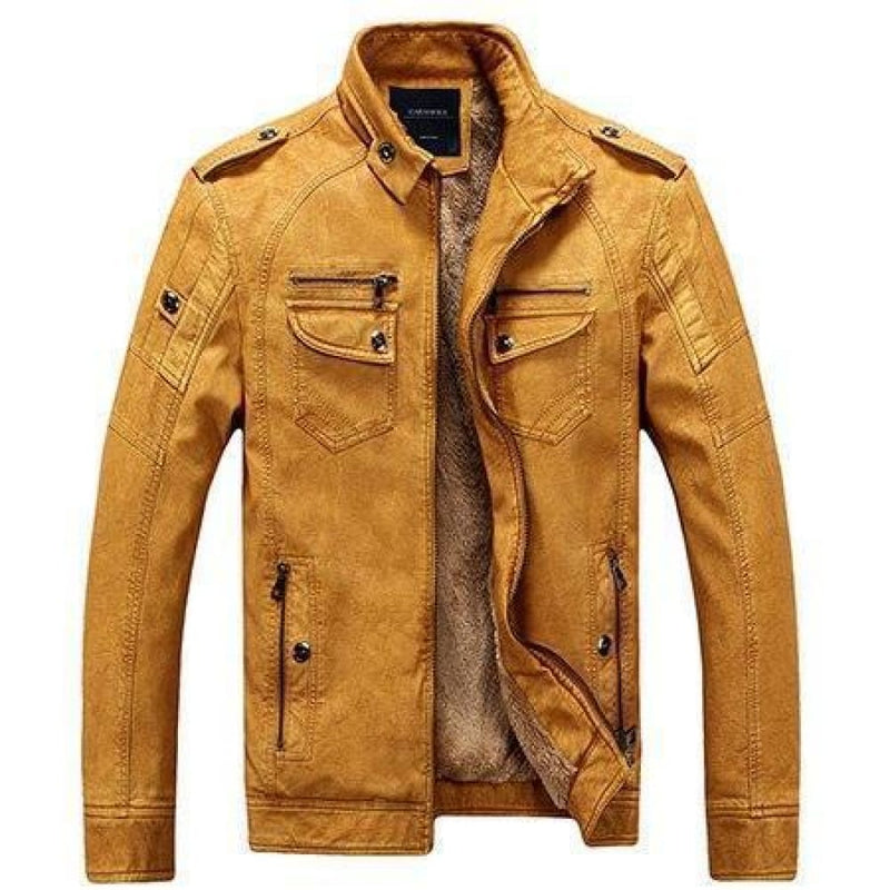 Businessmen casual fleece thick men’s leather jacket - 