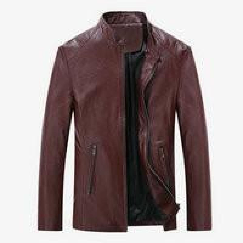 Casual slim mens leather jacket