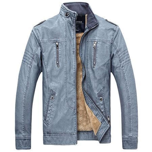 Casual zippers motorcycle men’s leather jacket - sky blue / 
