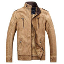 Casual zippers motorcycle men’s leather jacket - khaki / 