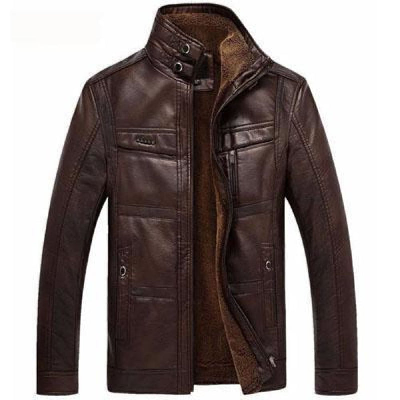 Casual/business mens leather jacket - dark coffee / small