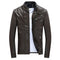 Classic thick velvet men’s leather jacket - brown / small
