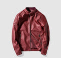 Collar casual sports men’s leather jacket - burgundy / small