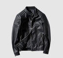 Collar casual sports men’s leather jacket - black / small