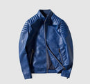 Collar casual sports men’s leather jacket - blue / small