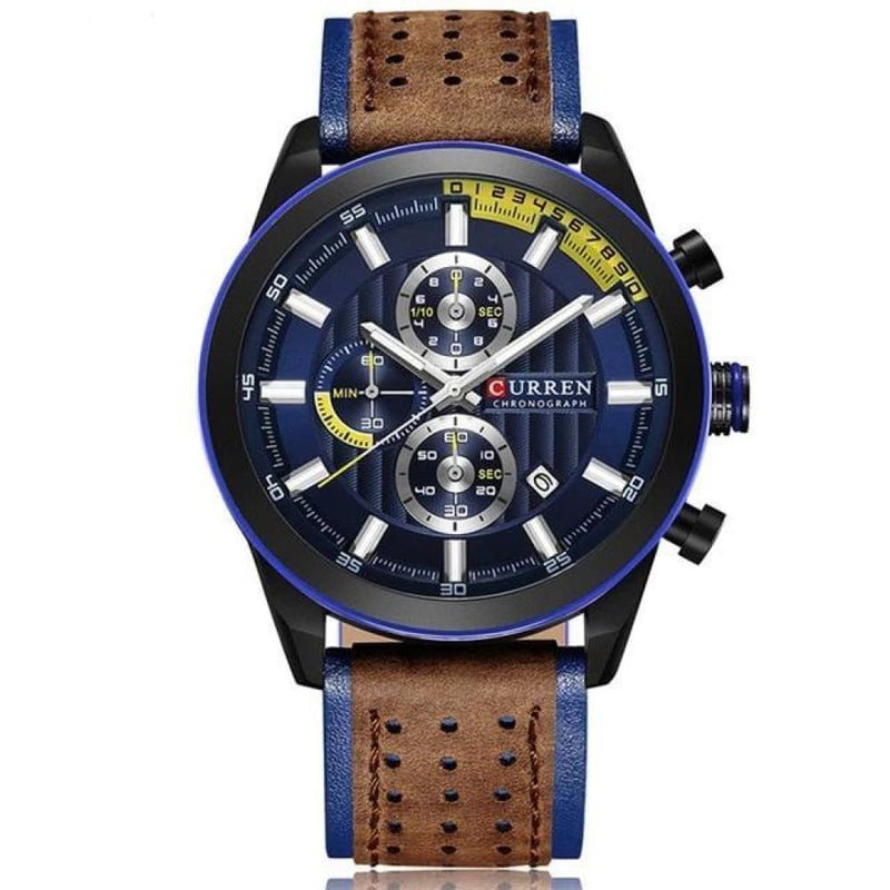 Elegan Fashion Leather Watch - Black-Blue