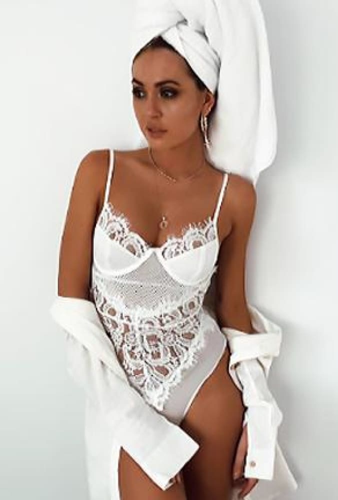 Eva - lace lingerie bodysuit - s / white - lingerie