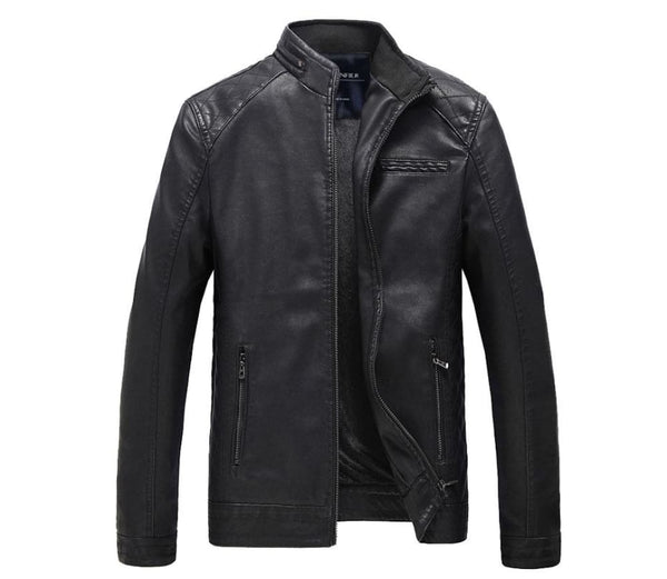 Fashion casual men’s leather jacket - black / medium