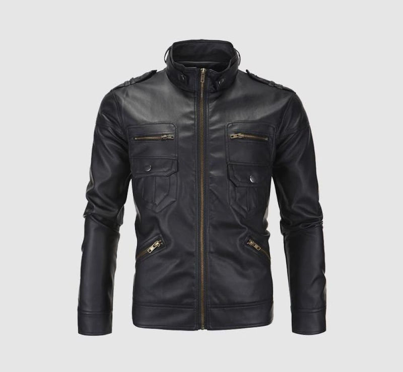 Faux fall winter thin men’s leather jacket - black / 3x-l