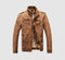 Faux fleece plus thick warm men’s leather jacket - brown / 
