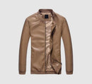 Faux spring fall thin men’s leather jacket - khaki / x-small