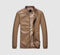 Faux spring fall thin men’s leather jacket - khaki / x-small