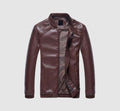 Faux spring fall thin men’s leather jacket - coffee / 
