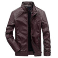 Good quality casual slim men’s leather jacket - burgundy / 