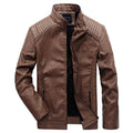 Good quality casual slim men’s leather jacket - brown / 