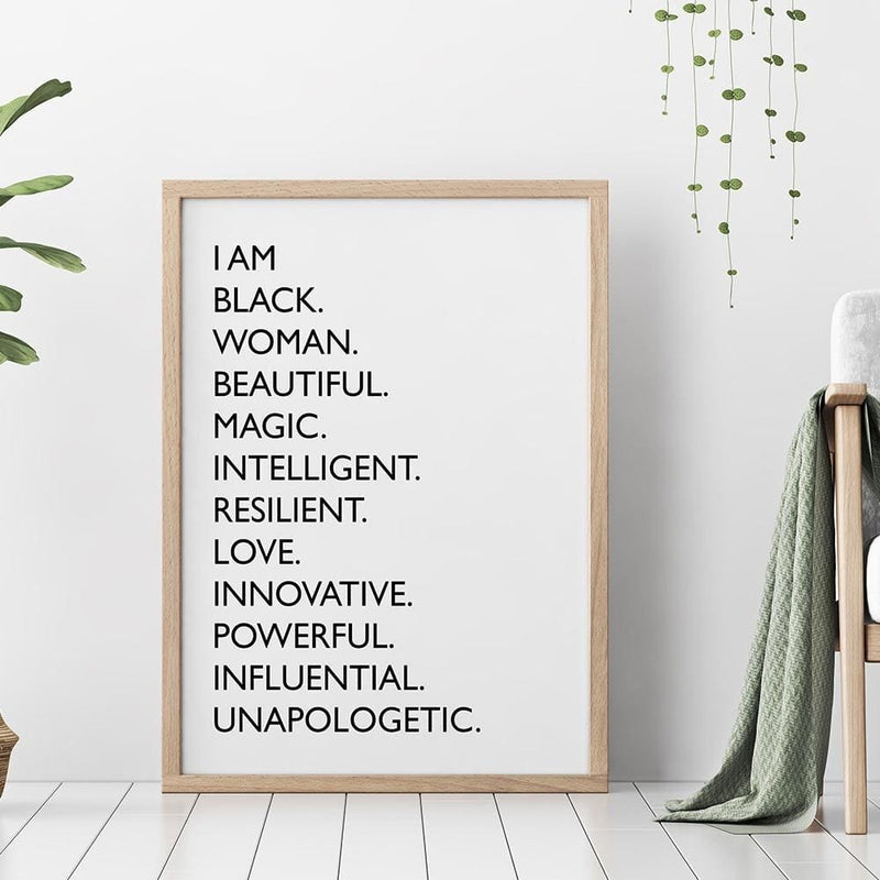 I am black quote canvas painting black white african 