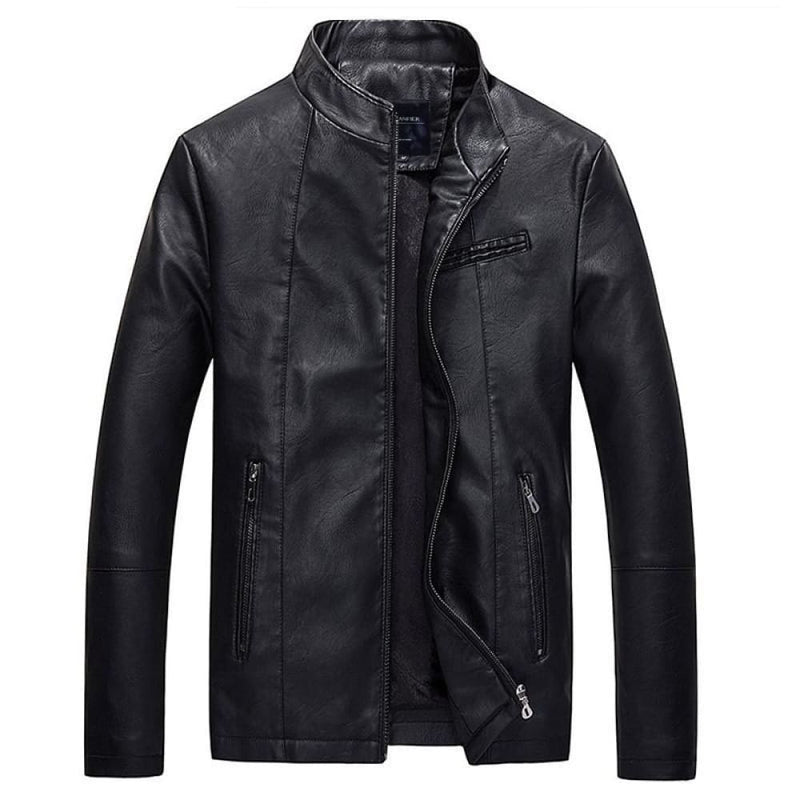 Leisure business classic warm men’s leather jacket - black /