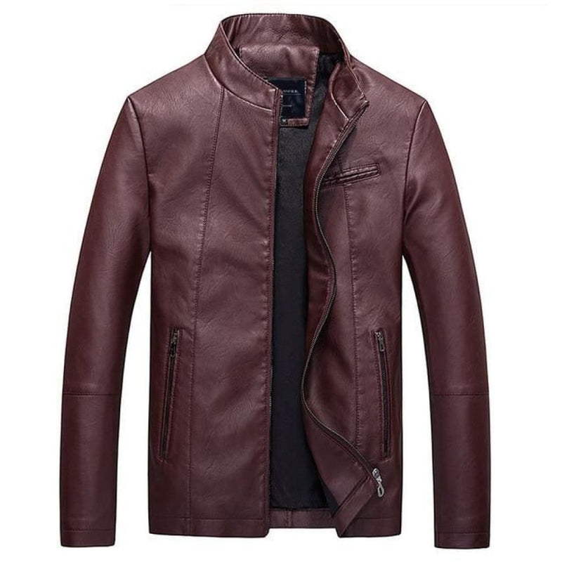 Leisure business classic warm men’s leather jacket - red / 
