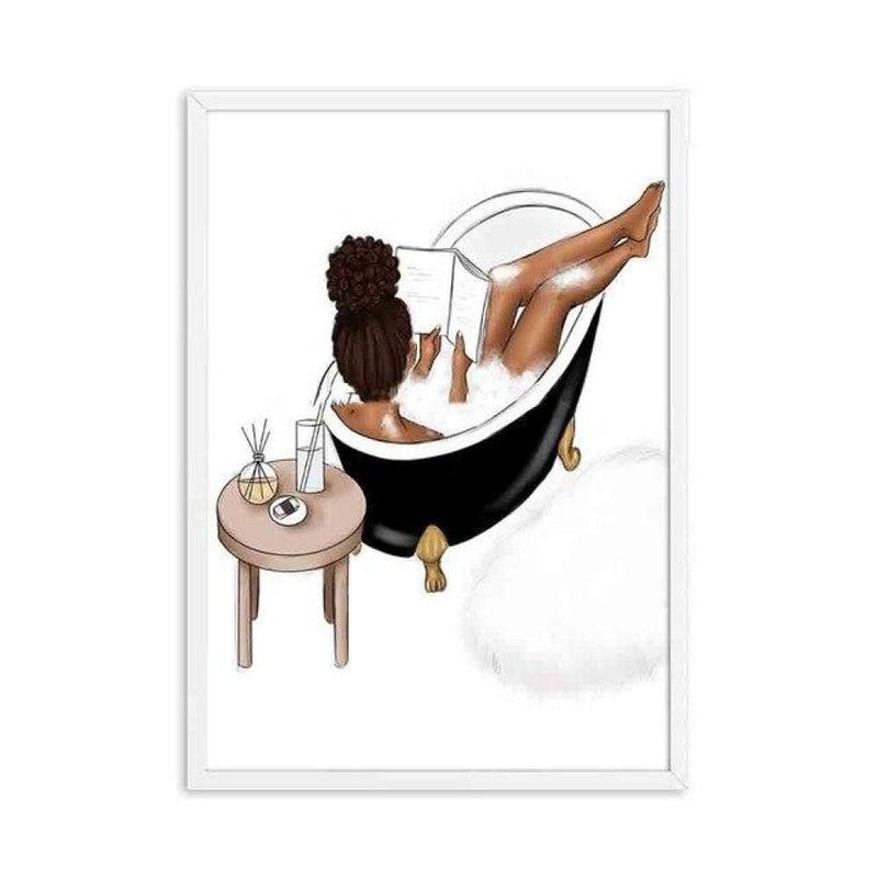 Me time girl take shower art bathroom canvas painting 