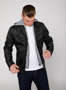 Men’s butch hooded pu faux leather moto jacket - jackets & 