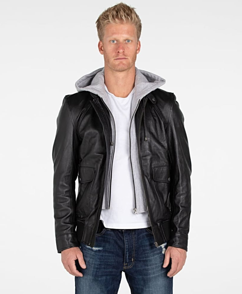 Men’s lambskin hooded leather bomber jacket - jackets & 