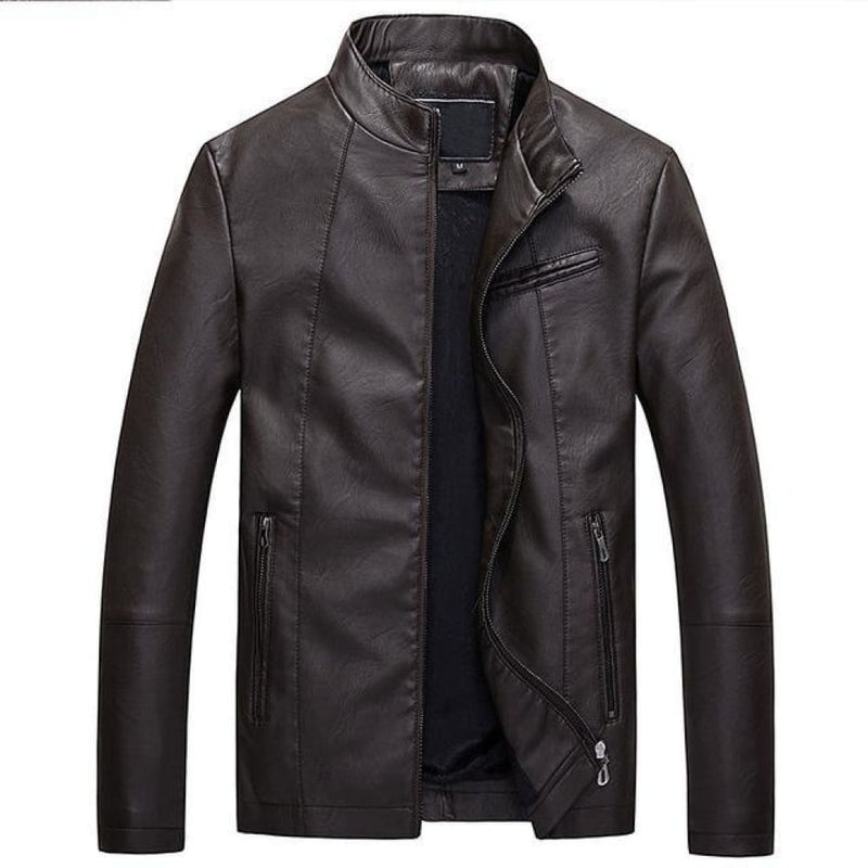 Mens premium leather jacket sheepskin - brown / xs
