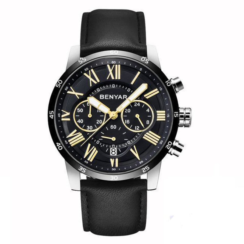 Meteor Chronograph Leather Watch - Black
