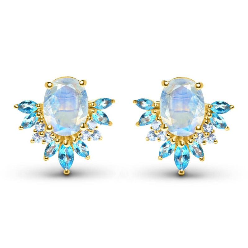Moonstone blue topaz earrings - manon - 14kt yellow gold 