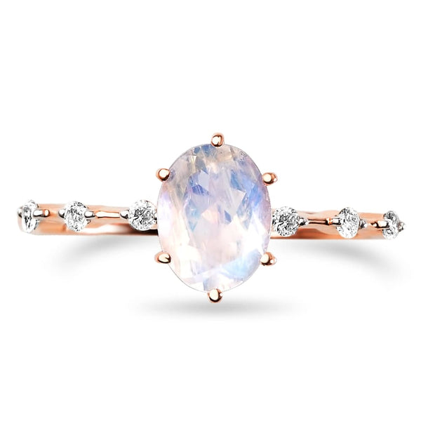 Moonstone diamond ring - amour - 14kt solid rose gold / 5 - 