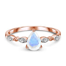 Moonstone diamond ring - promise - 14kt solid rose gold / 5 