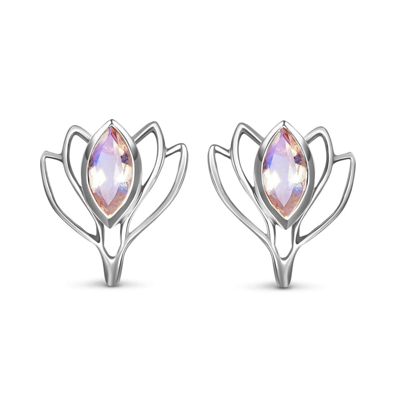 Moonstone earrings - lotus studs - 925 sterling silver - 