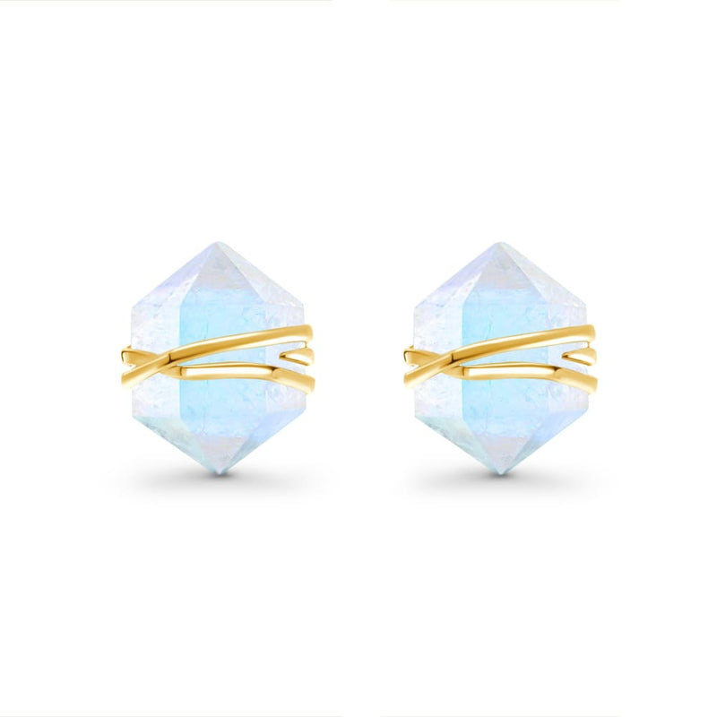 Moonstone earrings - sheeny studs - 14kt yellow gold vermeil