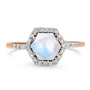 Moonstone ring with diamonds - abundance - 14kt solid rose 