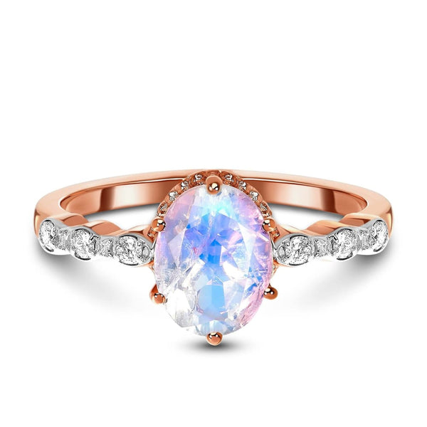 Moonstone ring with diamonds - mirth - 14kt solid rose gold 