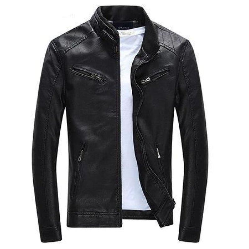 Motorcycle rider casual men’s leather jacket - black / small
